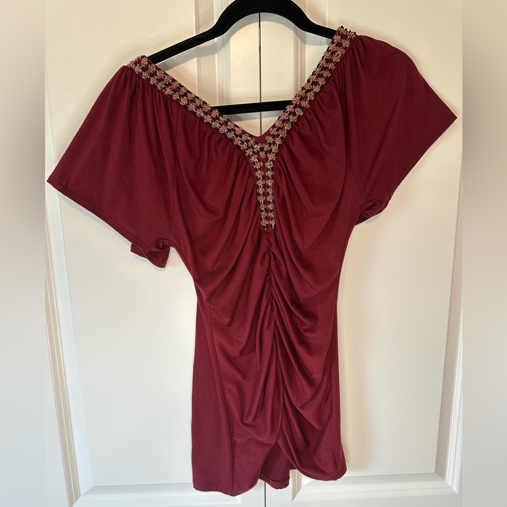 Buckle Daytrip Red Ruched Embellished Blouse